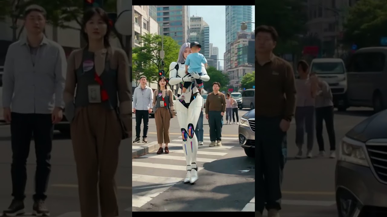 Futuristic AI Robot Protector Saves Boy From Car Crash#AI #Robot #SciFi #FutureTech #AIvideo #Hero