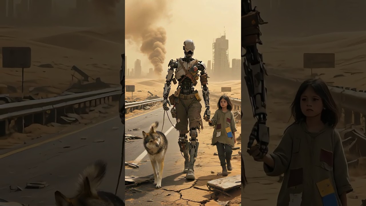 Robots, dogs, little girls in the ruins